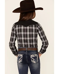 Roper Girls' Plaid Print Fancy Applique Yoke Long Sleeve Snap Western Shirt