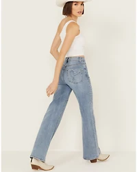 Vibrant Denim Women's Medium Wash High Rise Wide Leg Embellished Jeans