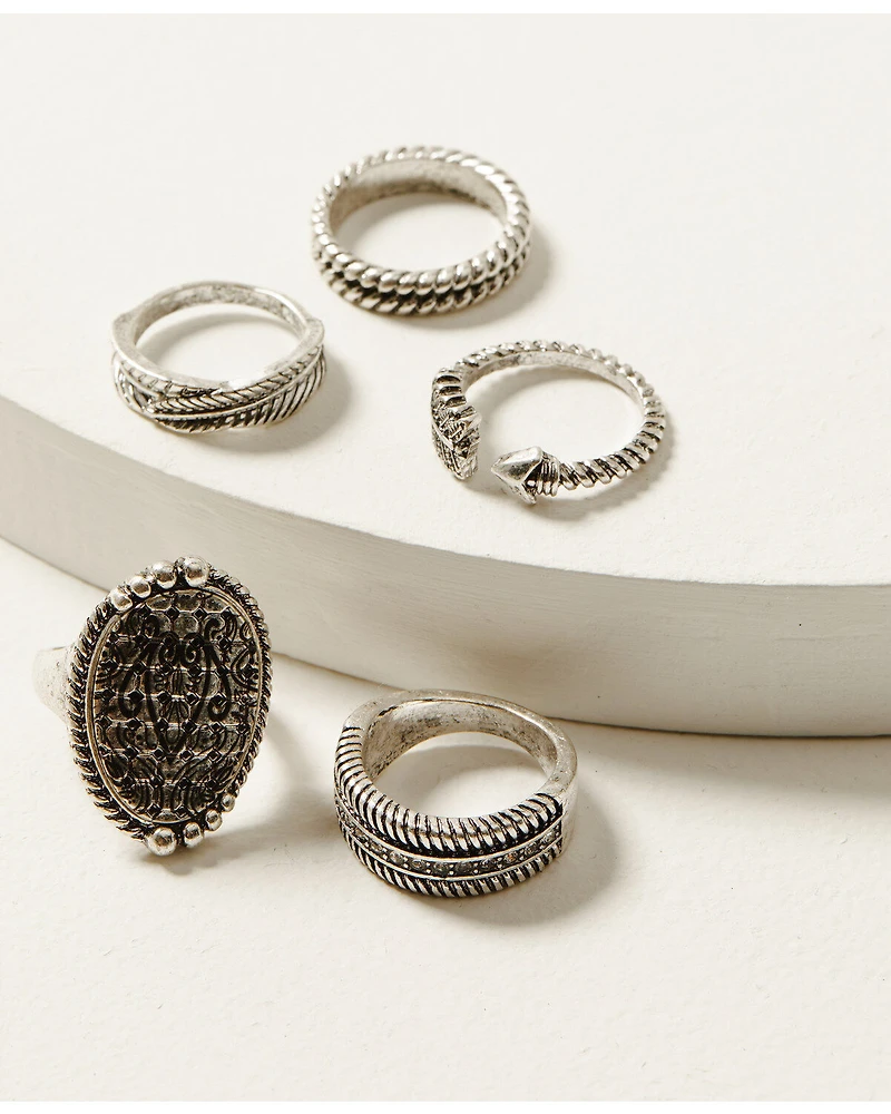 Idyllwind Women's Silver Picadilly 5-piece Ring Set