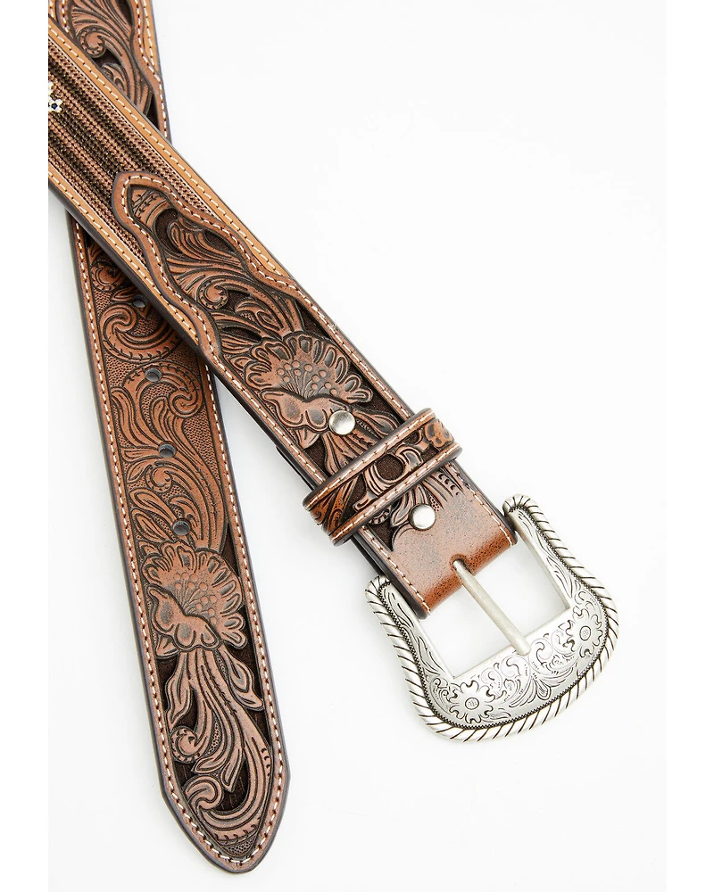 Cody James Men's Austin Southwestern Print Embroidered and Tooled Belt