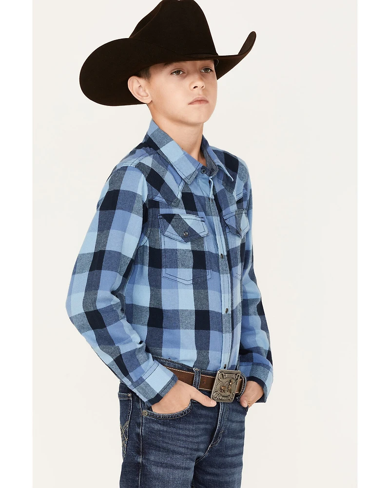 Cody James Boys' Plaid Print Long Sleeve Snap Western Flannel Shirt