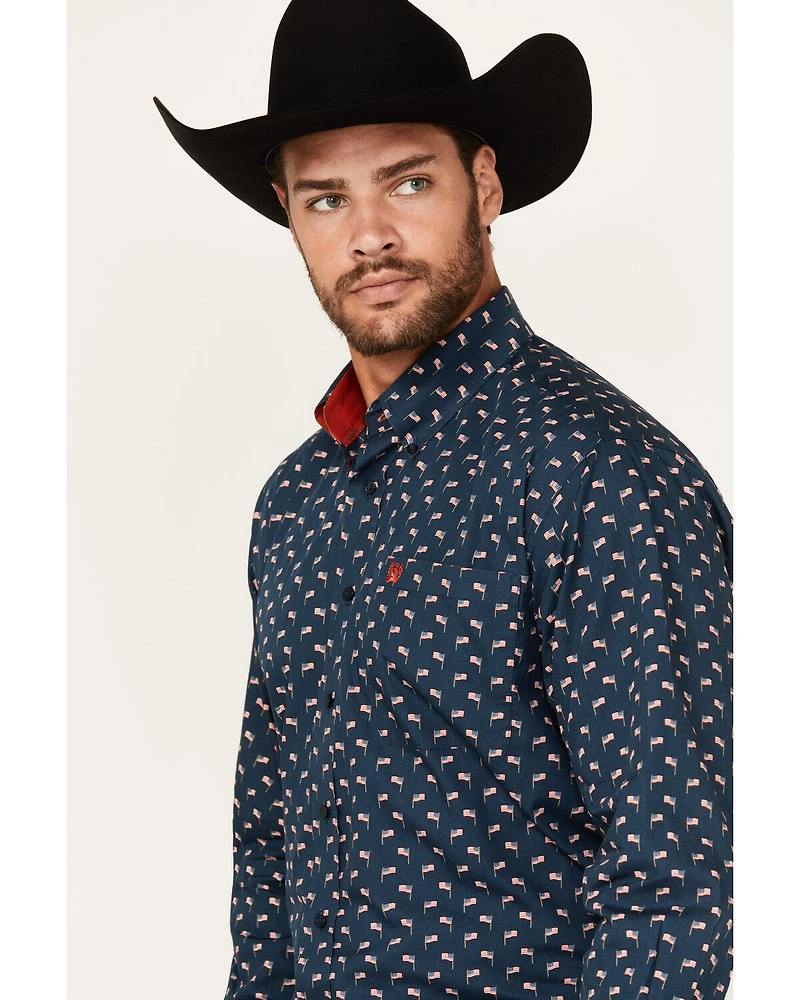 Cinch Men's Mini American Flag Print Long Sleeve Button-Down Western Shirt