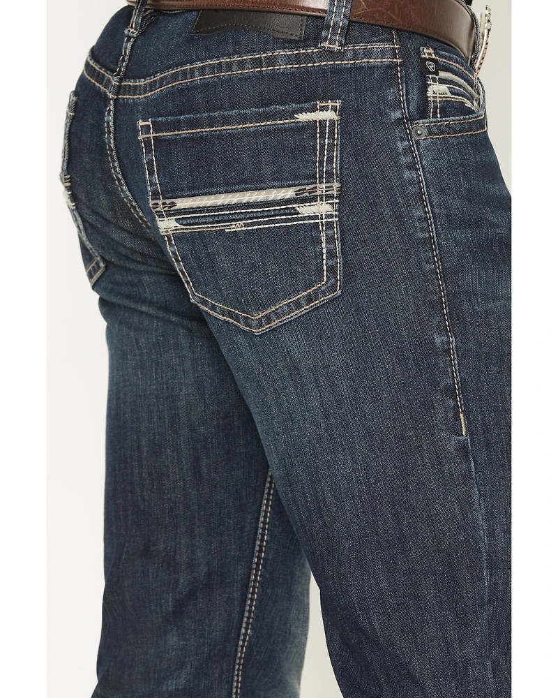 Rock & Roll Denim Men's Revolver Dark Wash Slim Straight Pleather Embroidered Stretch Jeans