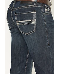 Rock & Roll Denim Men's Revolver Dark Wash Slim Straight Pleather Embroidered Stretch Jeans