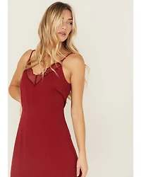 Idyllwind Women's Moss Rose Lace Trim Slip Midi Dress
