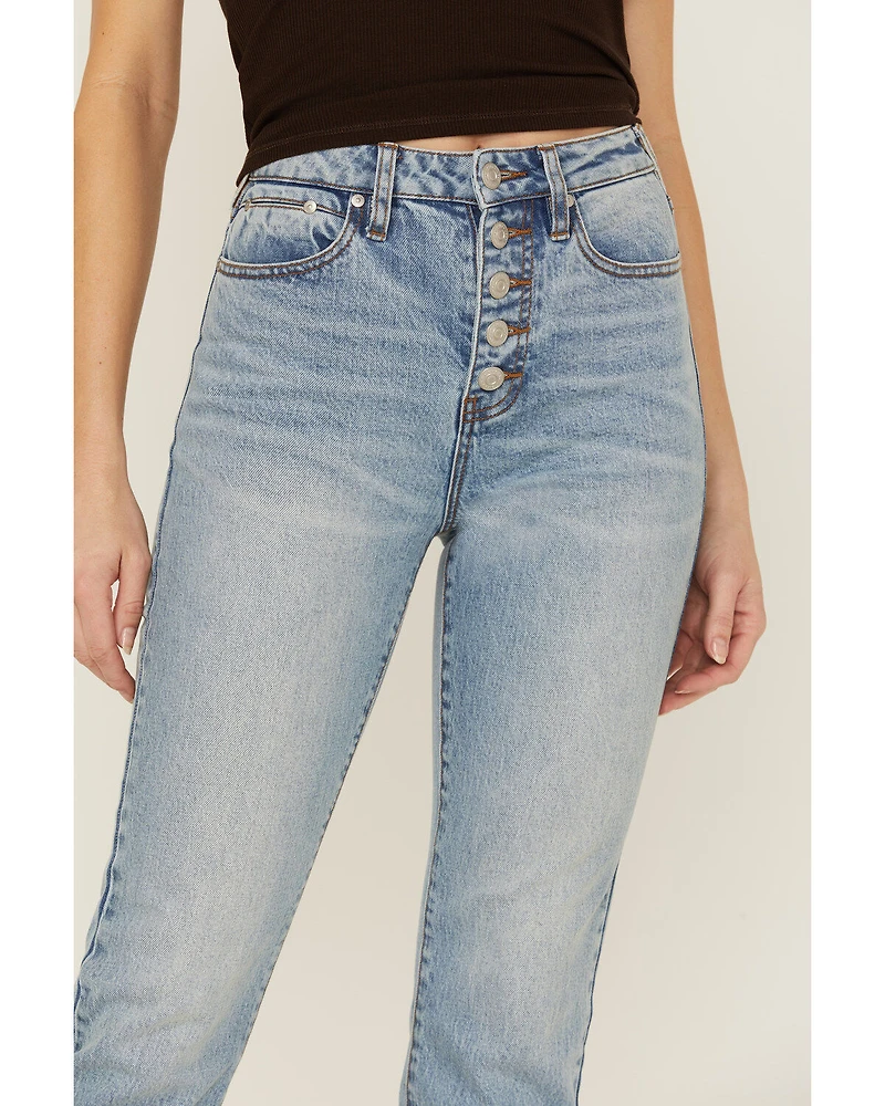 Cleo + Wolf Women's Exposed Button Fly Slim Straight Denim Jeans
