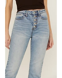 Cleo + Wolf Women's Exposed Button Fly Slim Straight Denim Jeans