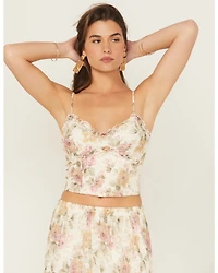 Originality Women's Floral Print Lace Sleeveless Cropped Tank Top