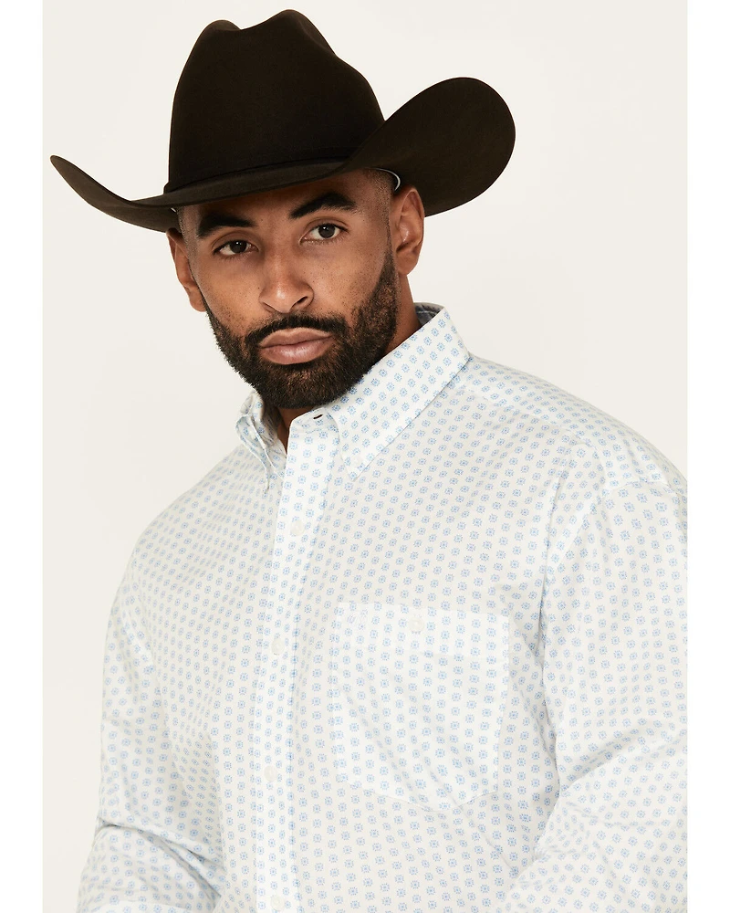 Wrangler Men's Classic Geo Print Long Sleeve Button-Down Stretch Western Shirt