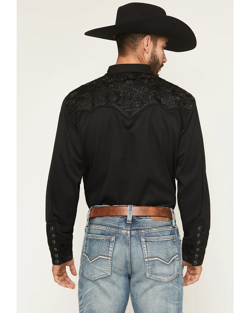 Scully Men's Floral Embroidered Retro Long Sleeve Snap Western Shirt