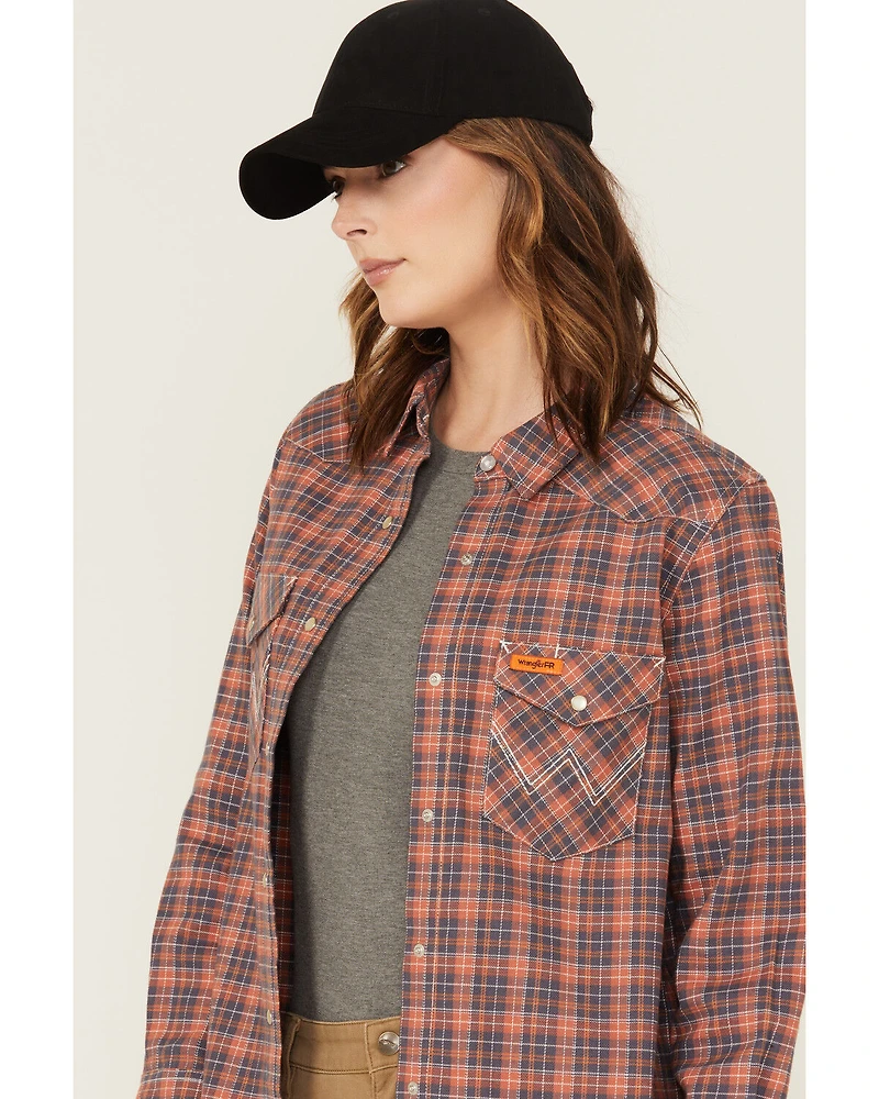 Wrangler Women's FR Plaid Print Long Sleeve Snap Work Shirt - Plus