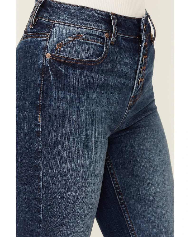 Shyanne Women's Celeste Dark Wash High Rise Seamed Back Stretch Bootcut Jeans