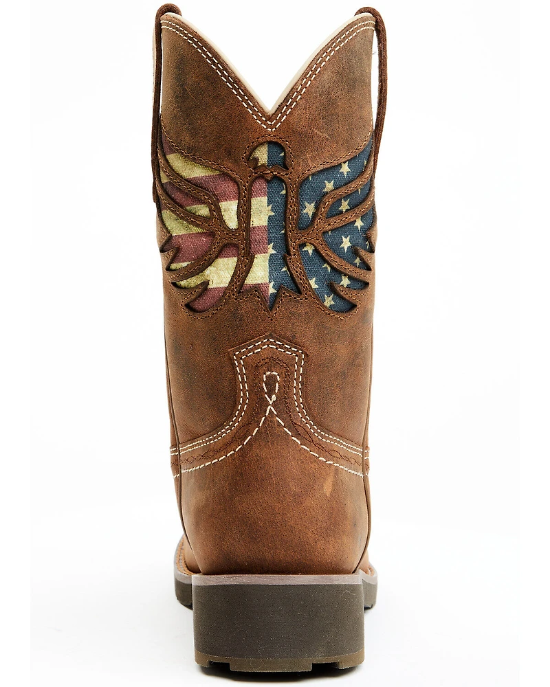 RANK 45® Women's Inspired Stars and Stripes Inlay Shaft Performance Leather Western Boots - Broad Square Toe