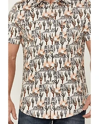 Rock & Roll Denim Men's Cactus Desert Print Short Sleeve Pearl Snap Stretch Western Shirt