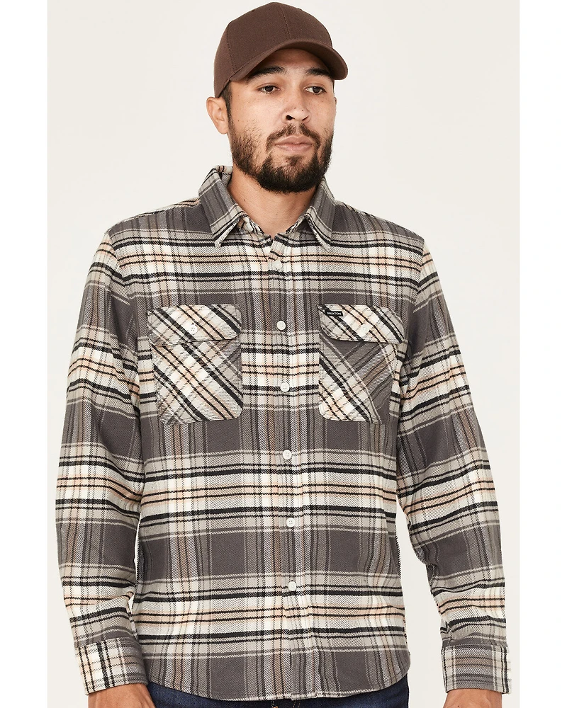 Brixton Men's Bowery Stretch Plaid Print Long Sleeve Utility Flannel Shirt