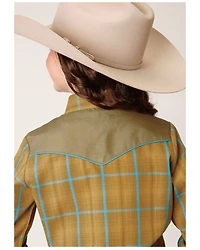 Roper Girls' Plaid Print Fancy Yoke Long Sleeve Snap Western Shirt