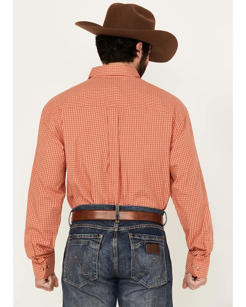 George Strait by Wrangler Men's Plaid Print Long Sleeve Button-Down Stretch Western Shirt