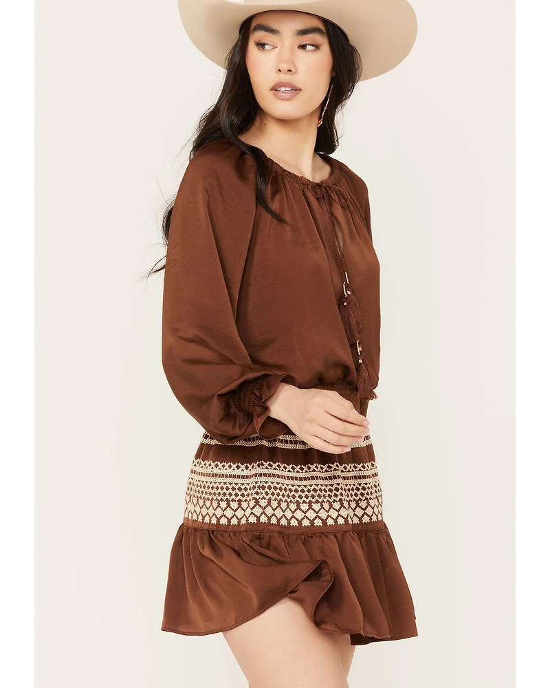 Shyanne Women's Satin Peasant Mini Dress