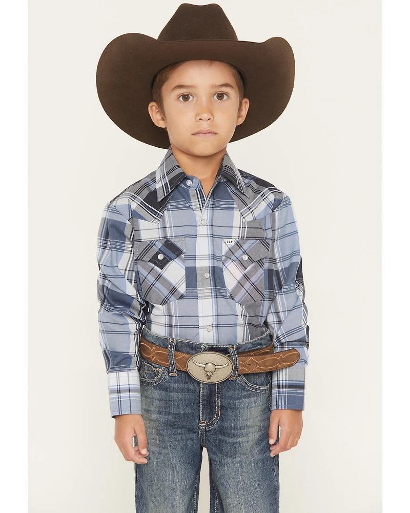 Ely Walker Boys' Plaid Print Long Sleeve Pearl Snap Western Shirt