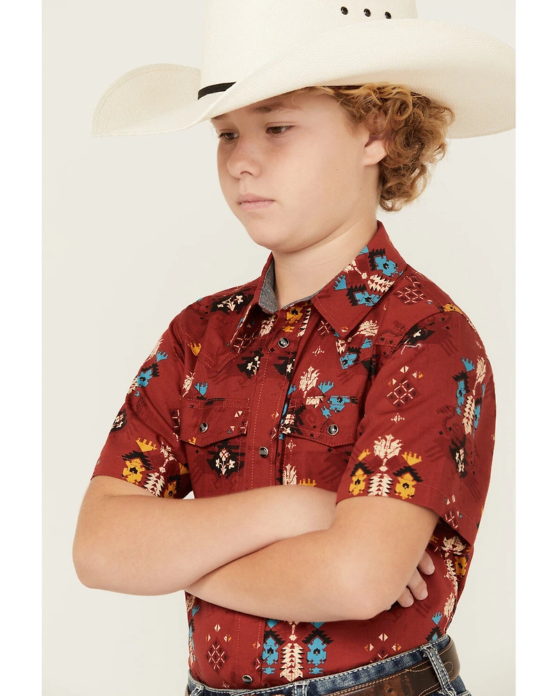 Cody James Boys' Firewater Southwestern Print Short Sleeve Snap Western Shirt