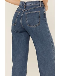 Free People Women's Straight Up Baggy Medium Wash High Rise Jeans