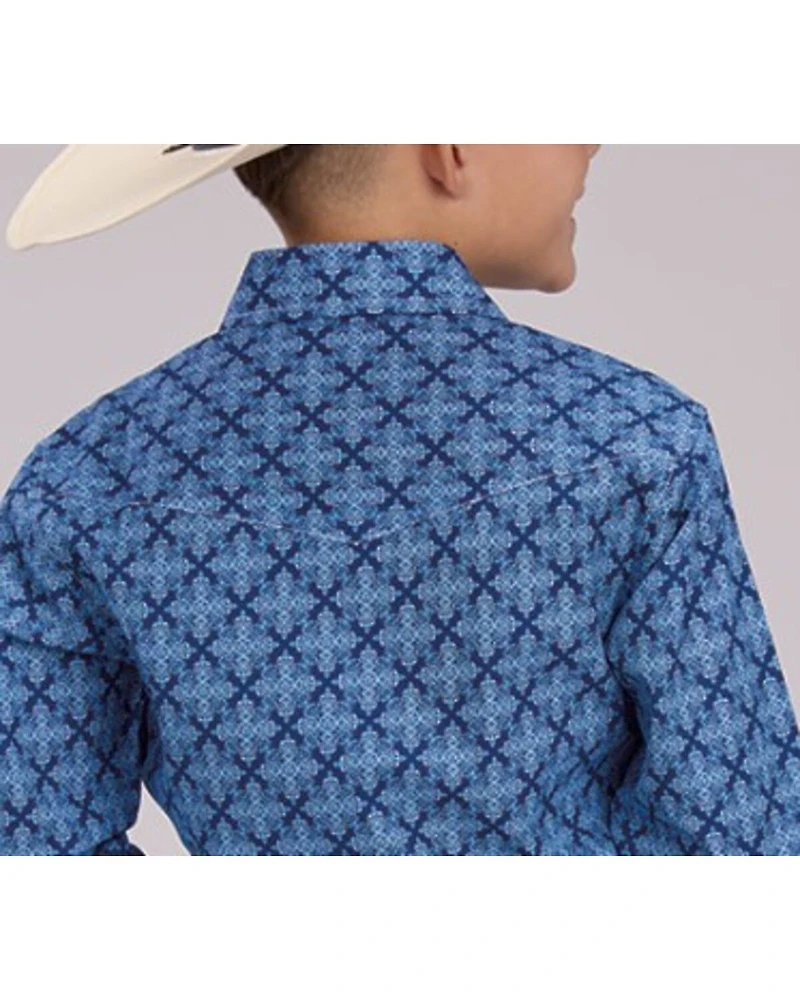 Roper Boys' Medallion Print Short Sleeve Snap Western Shirt