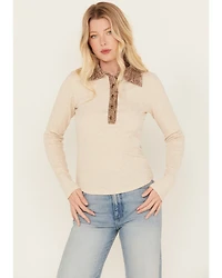Shyanne Women's Crochet Collar Henley Shirt