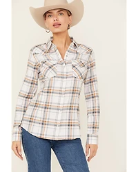 Wrangler Retro Women's Plaid Print Long Sleeve Pearl Snap Flannel Shirt