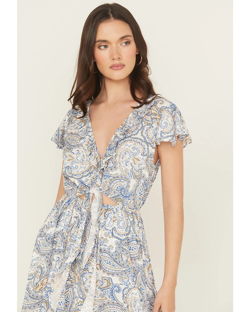 Beyond The Radar Women's Paisley Print Short Sleeve High-Low Dress