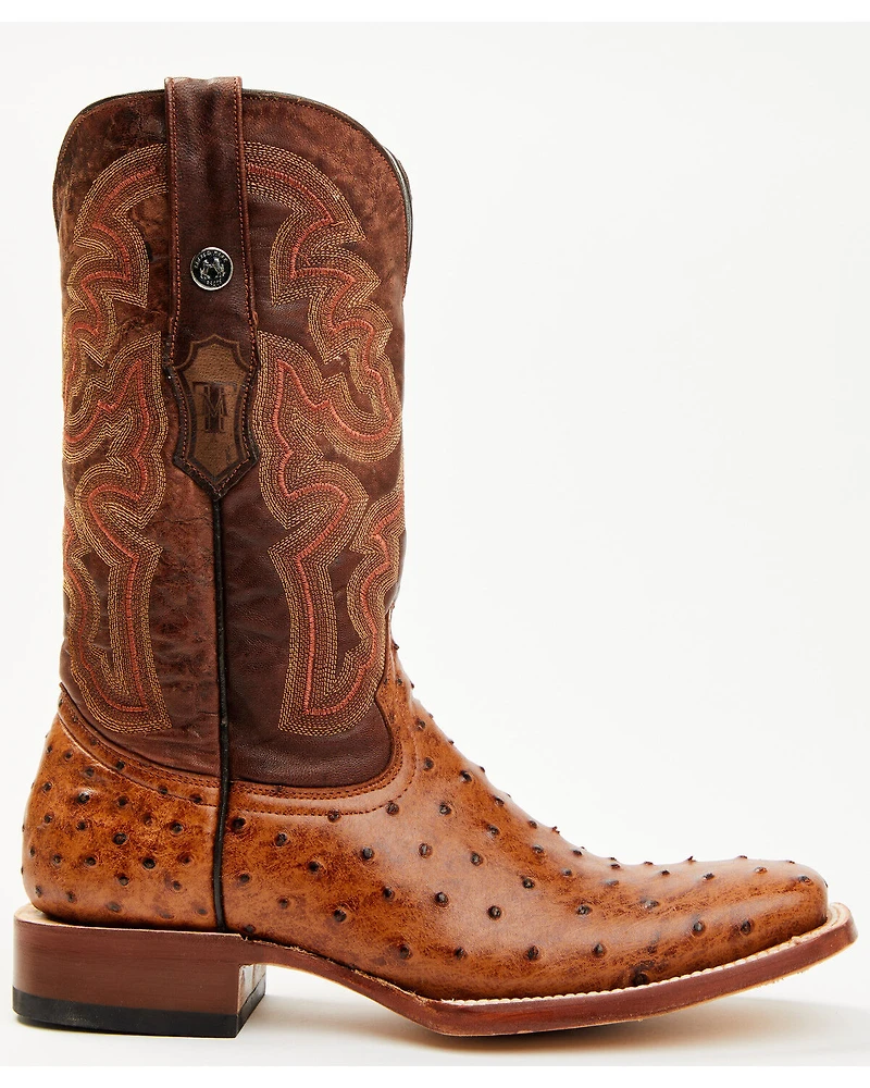 Tanner Mark Men's Ostrich Print Western Boots - Broad Square Toe