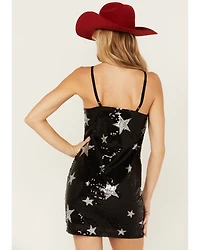 Rock & Roll Denim Women's Sleeveless Star Sequins Mini Dress