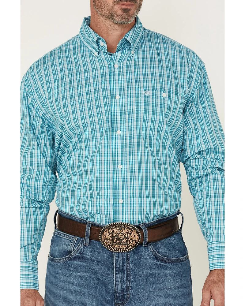 Wrangler Men's Plaid Print Long Sleeve Button-Down Stretch Western Shirt