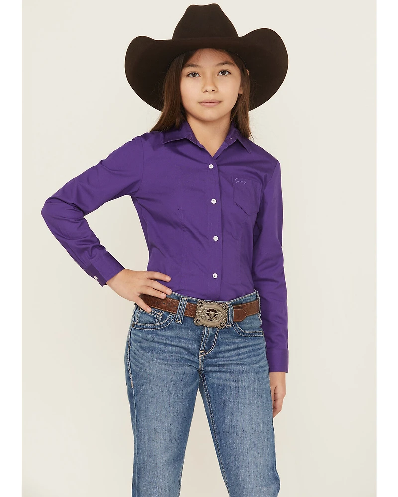 Cruel Girl Girls' Solid Long Sleeve Button-Down Western Shirt