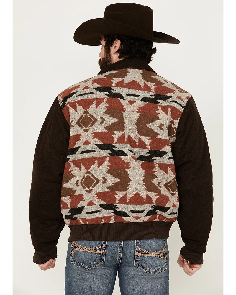Cripple Creek Men's Brown Navajo Blanket Print Snap-Front Bomber Jacket