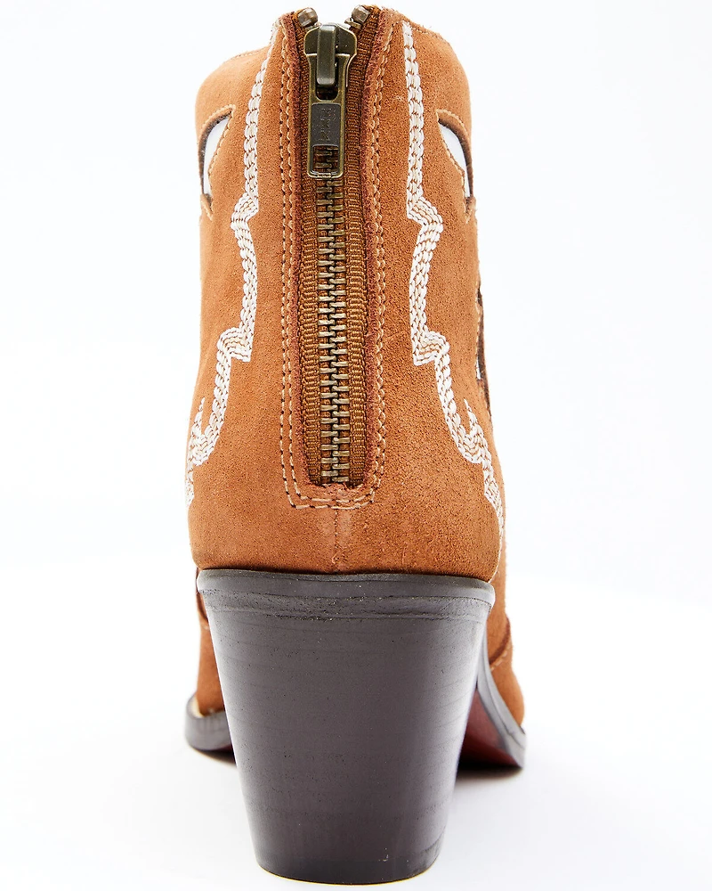 Dan Post Women's Embroidered Inlay Suede Fashion Booties - Snip Toe