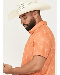 Rock & Roll Denim Men's Skull Print Short Sleeve Button-Down Stretch Polo