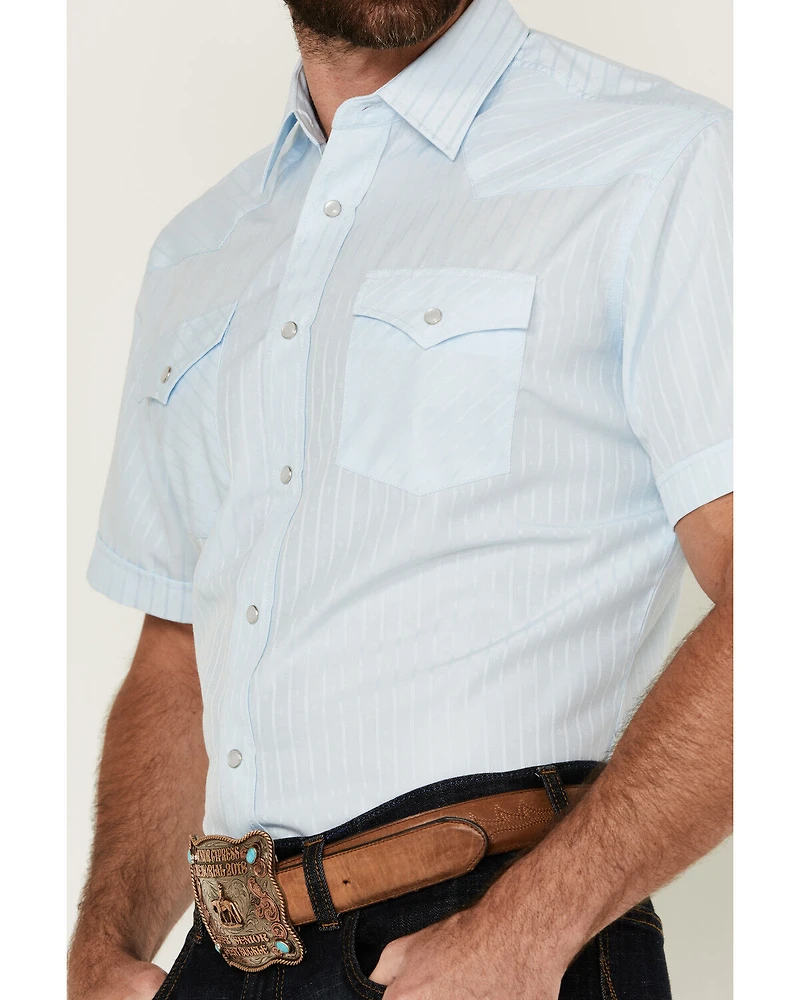 Rodeo Clothing Men's Tonal Satin Striped Short Sleeve Pearl Snap Western Shirt