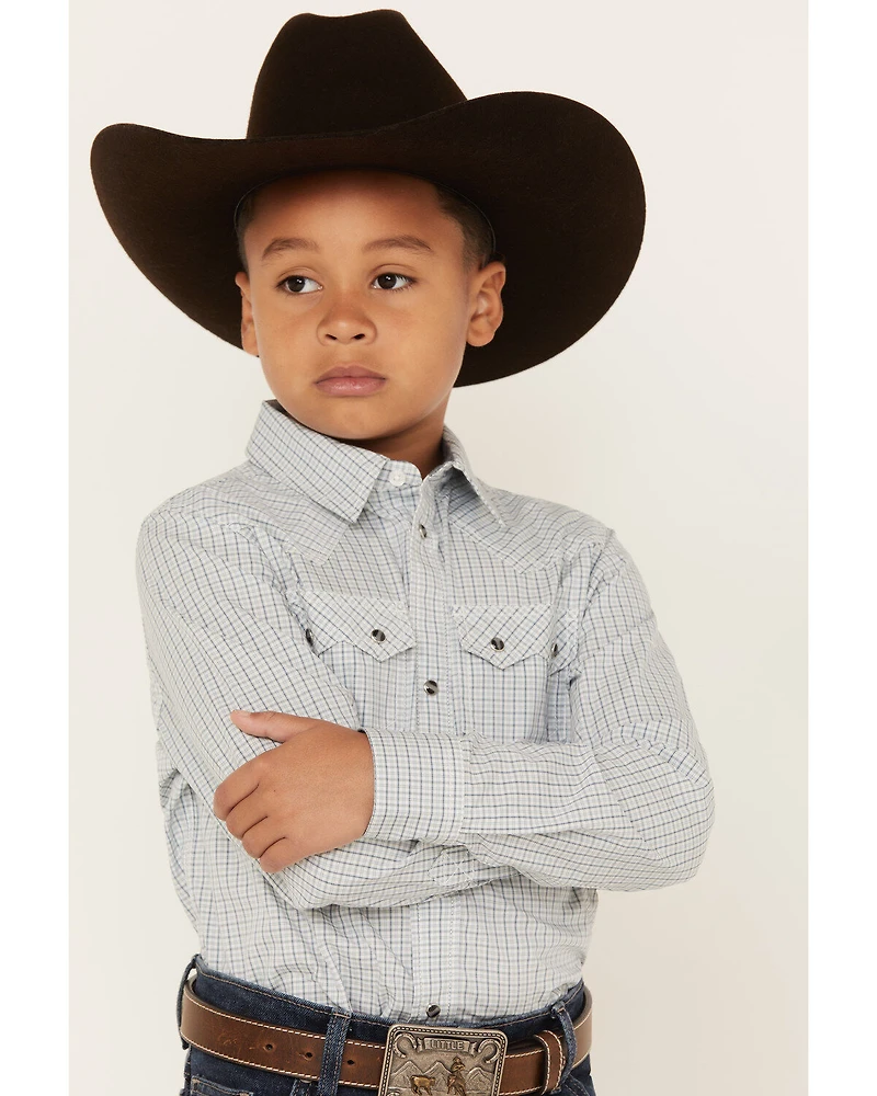 Cody James Boys' Hoof Grid Print Long Sleeve Snap Western Shirt