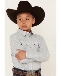 Cody James Boys' Hoof Grid Print Long Sleeve Snap Western Shirt