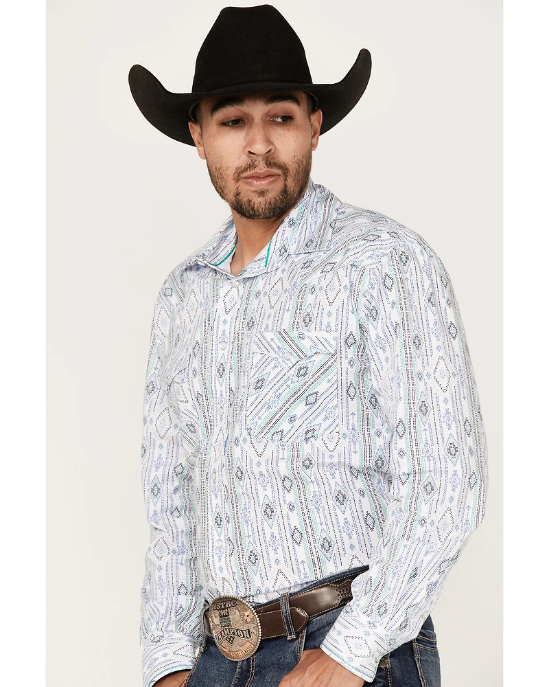 Rough Stock By Panhandle Men's Southwestern Dot Print Long Sleeve Pearl Snap Western Shirt