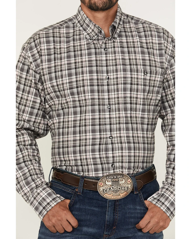 Wrangler Men's Bucking Cancer Plaid Print Long Sleeve Button-Down Western Shirt - Tall