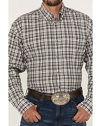 Wrangler Men's Bucking Cancer Plaid Print Long Sleeve Button-Down Western Shirt - Tall