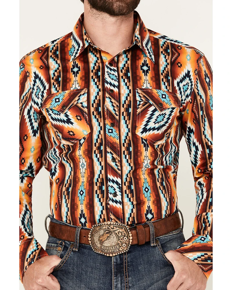 Rock & Roll Denim Men's Southwestern Striped Long Sleeve Snap Stretch Western Shirt