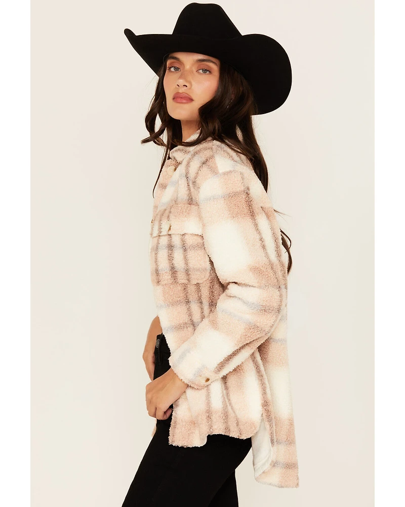 26 International Women's Plaid Print Sherpa Shacket
