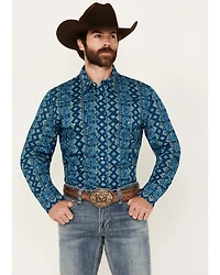 Wrangler Men's Checotah Southwestern Striped Long Sleeve Pearl Snap Western Shirt