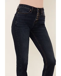 Shyanne Women's High Rise Fringe Hem Front Button Stretch Skinny Jeans