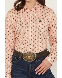 Cinch Women's Plaid Print Palm Tree Long Sleeve Button-Down Stretch Western Shirt