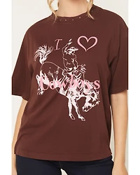 All Us Women's Cowboy Embellished Short Sleeve Graphic Tee