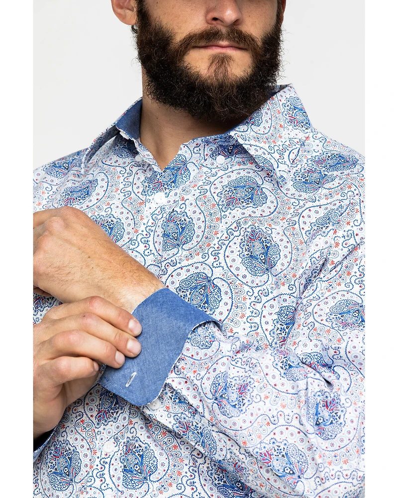 Tuf Cooper Men's Stretch Paisley Print Long Sleeve Western Shirt