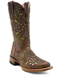 Ferrini Women's Blossom Inlay Western Boots - Broad Square Toe
